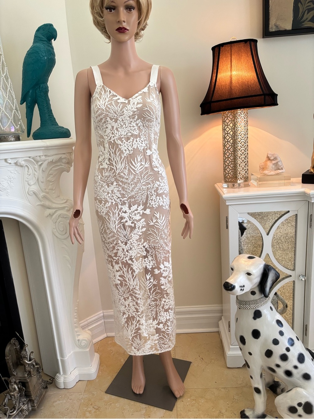 Marciano White Floral Lace Sheer Slip Dress